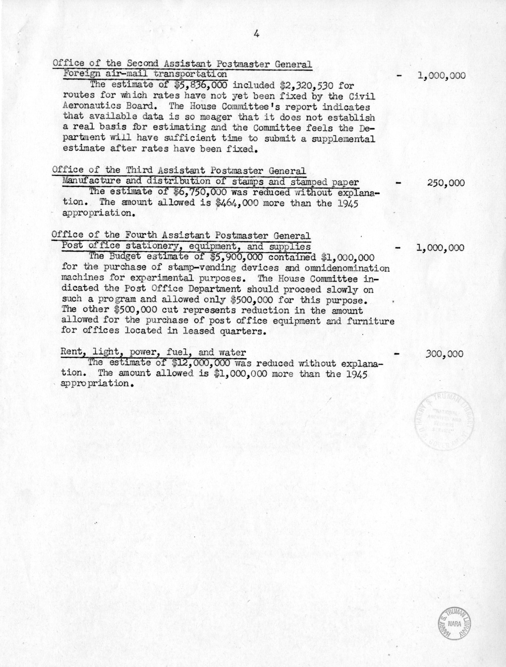 Memorandum from Harold D. Smith to M. C. Latta, H.R. 2252, Making Appropriations for the Treasury and Post Office Departments, with Attachments