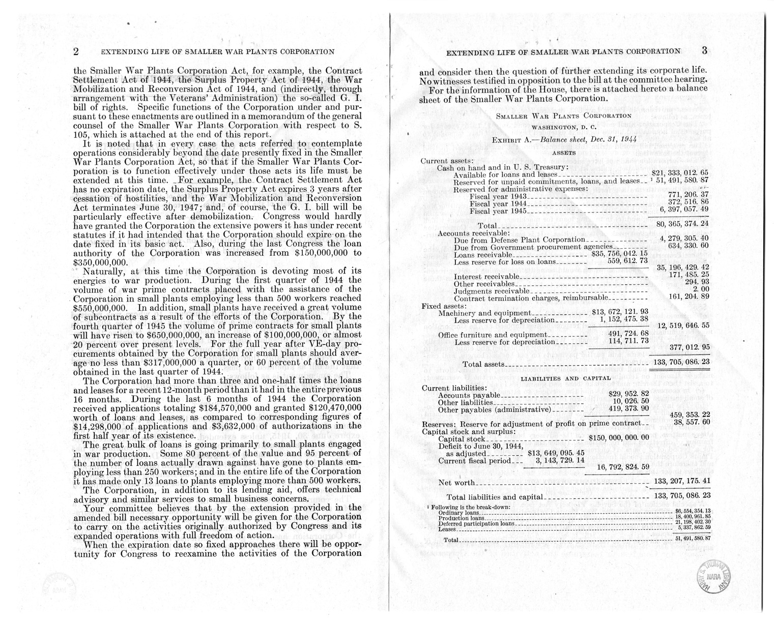 Memorandum from Harold D. Smith to M. C. Latta, H.R. 105, To Extend the Life of the Smaller War Plants Corporation, with Attachments