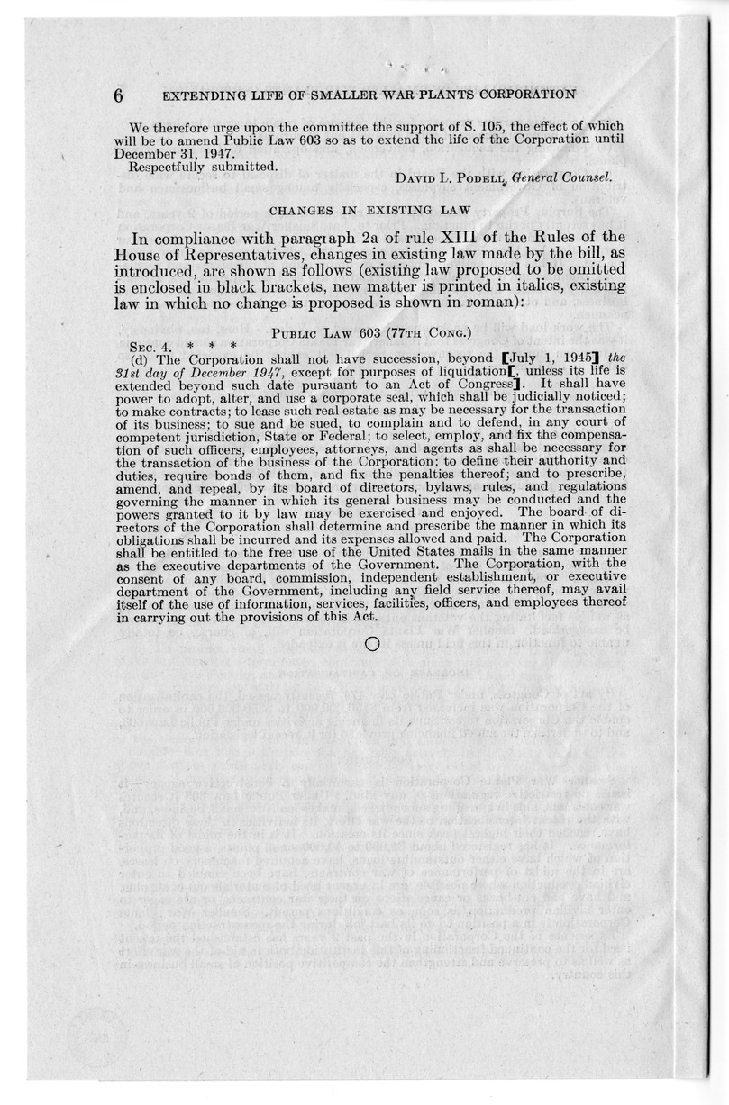 Memorandum from Harold D. Smith to M. C. Latta, H.R. 105, To Extend the Life of the Smaller War Plants Corporation, with Attachments