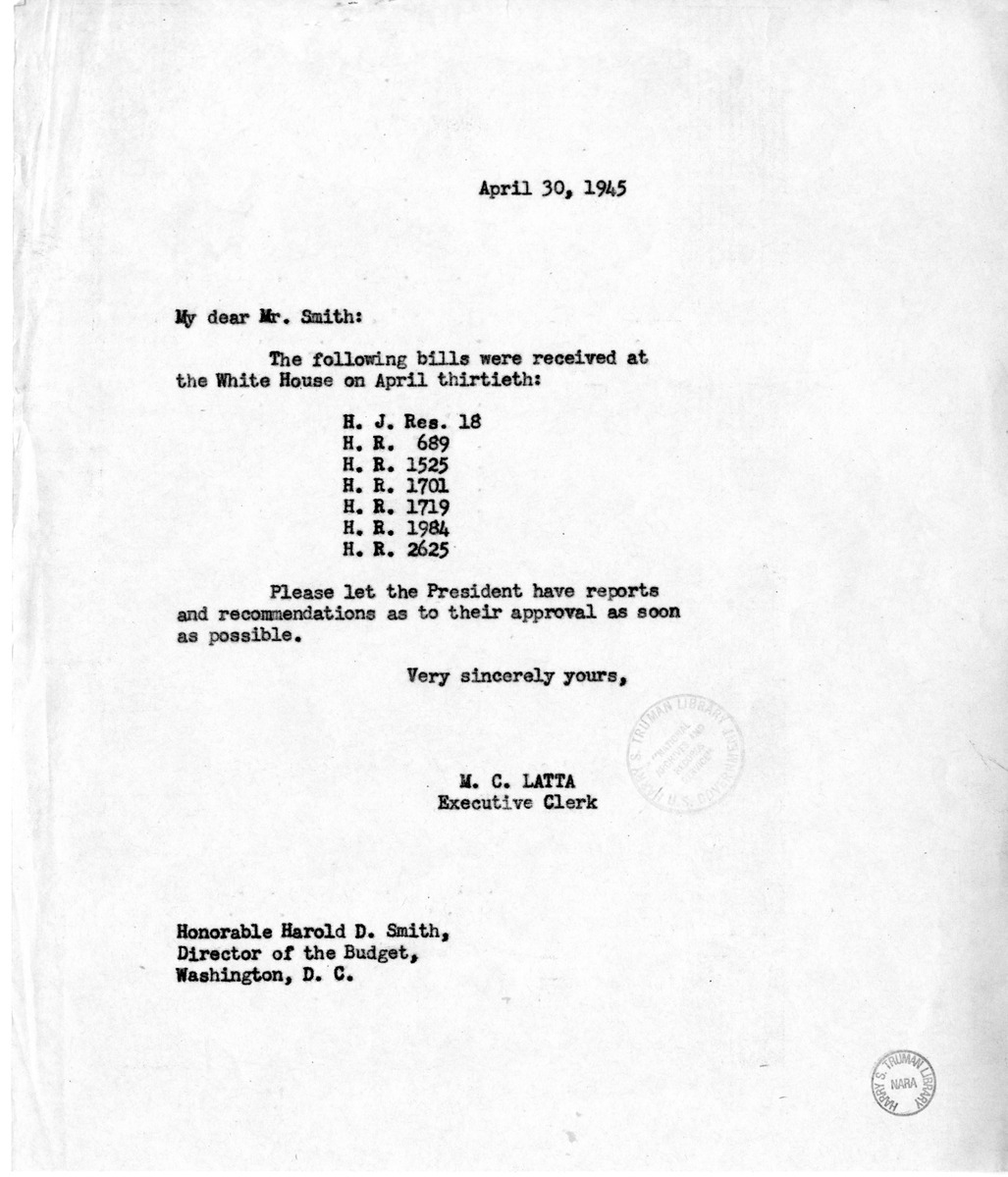 Memorandum from M. C. Latta to Harold D. Smith