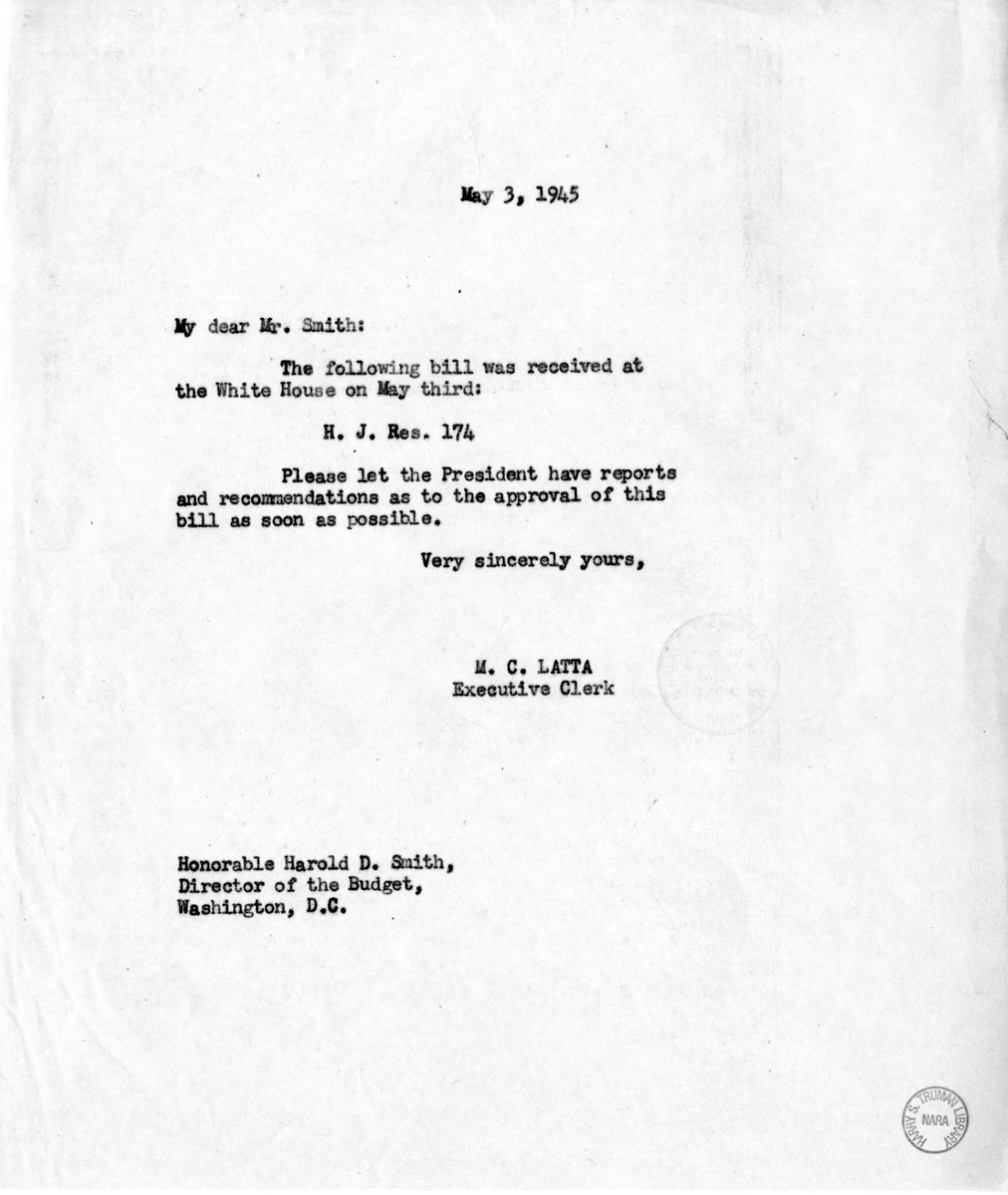 Memorandum from M. C. Latta to Harold D. Smith