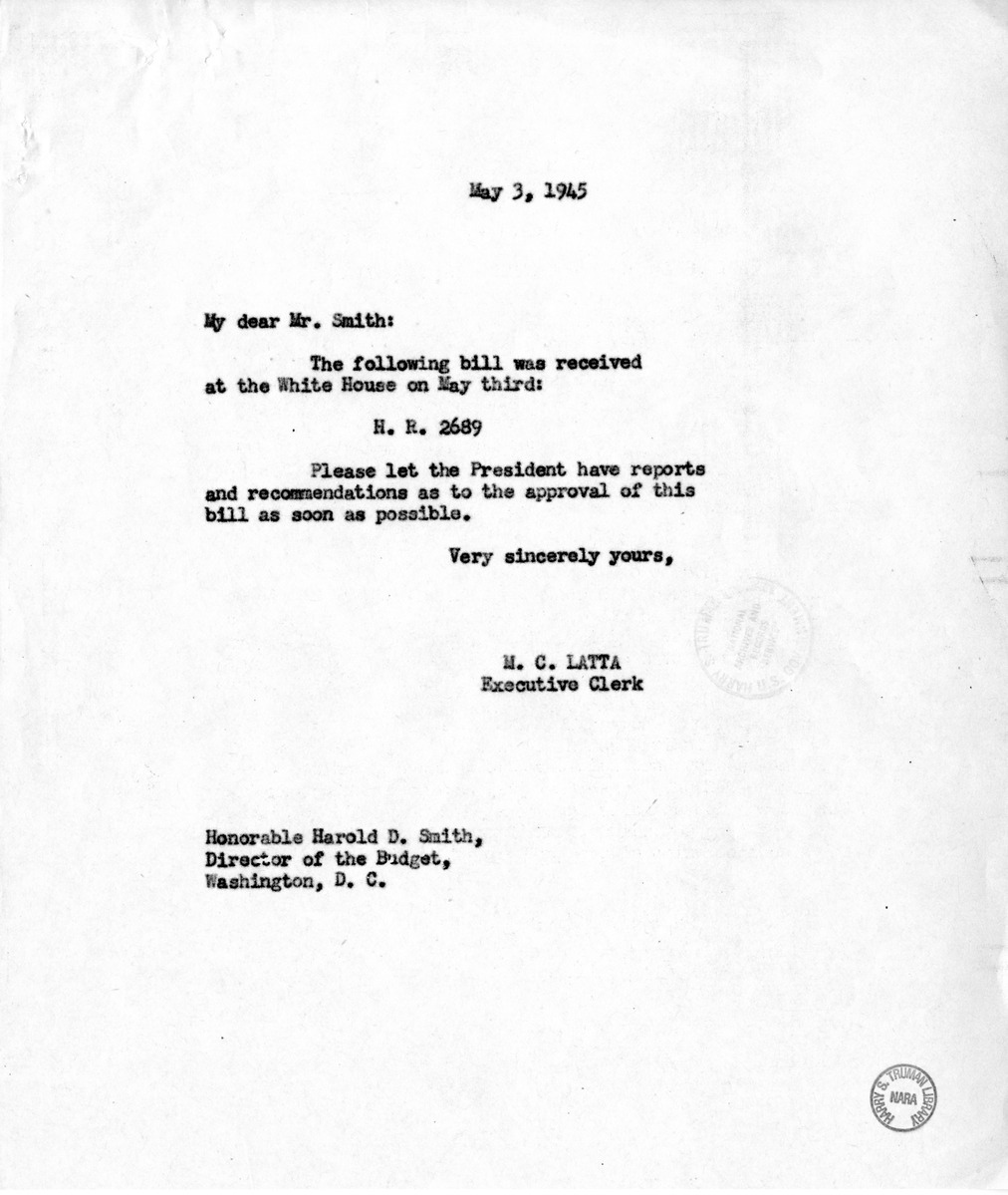 Memorandum from M. C. Latta to Harold D. Smith