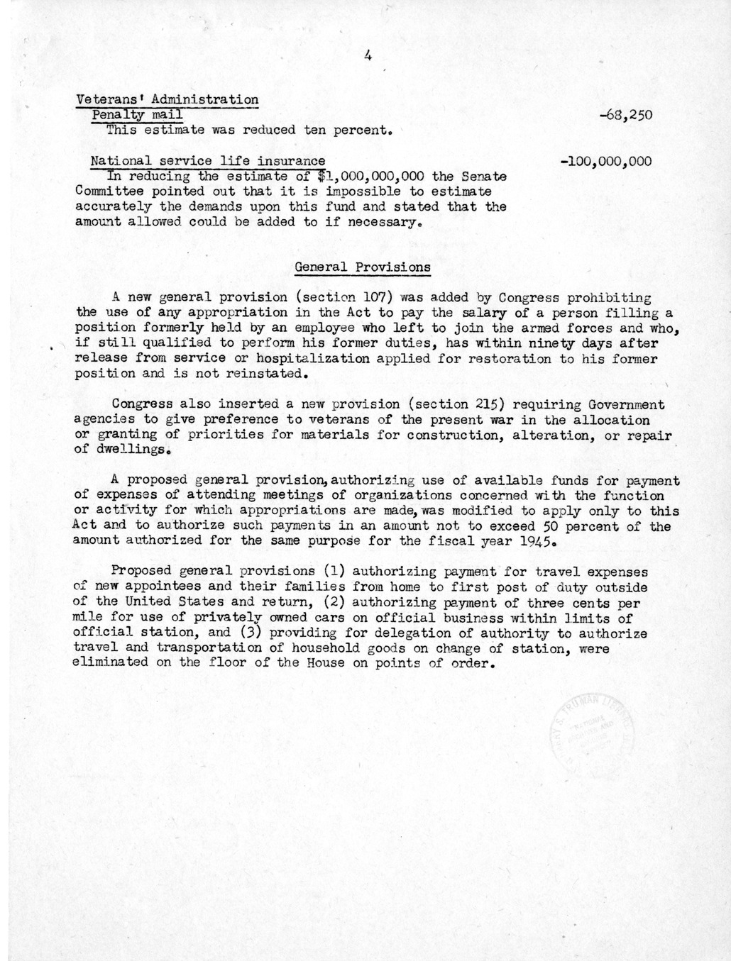 Memorandum from Harold D. Smith to M. C. Latta, H. R. 1984, Appropriations for the Executive Office and Independence Executive Agencies, with Attachments