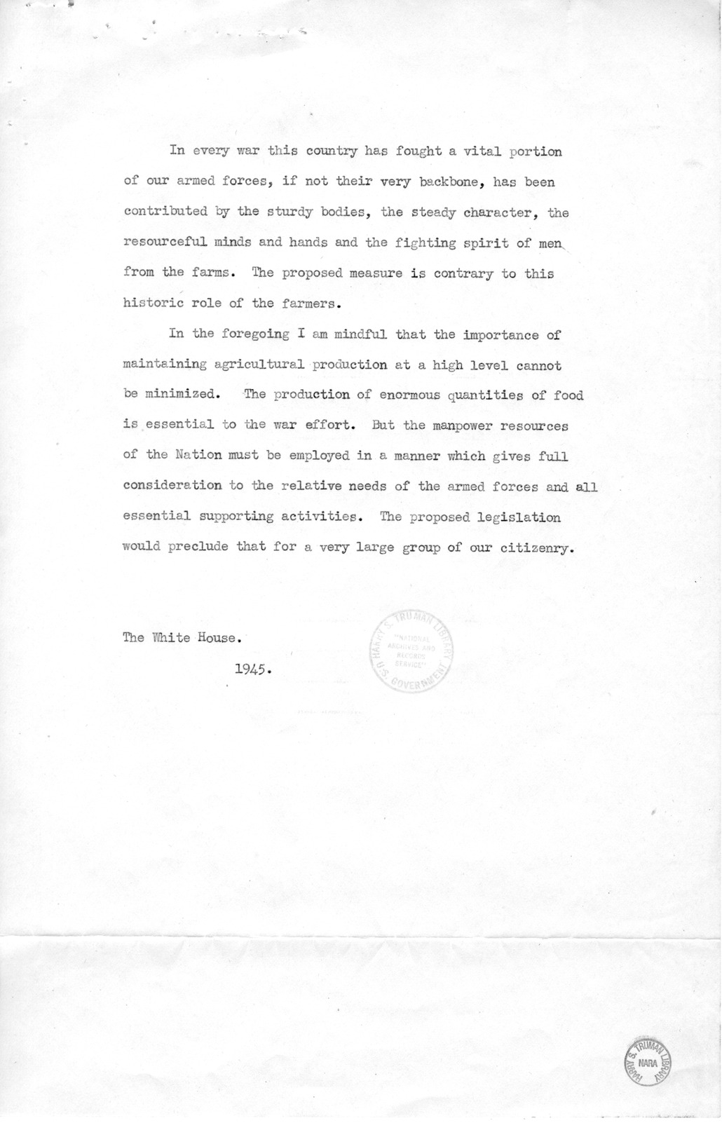 Memorandum from Harold D. Smith to M. C. Latta, H.R. 106, To Amend a Section of the Selective Training and Service Act of 1940, with Attachments