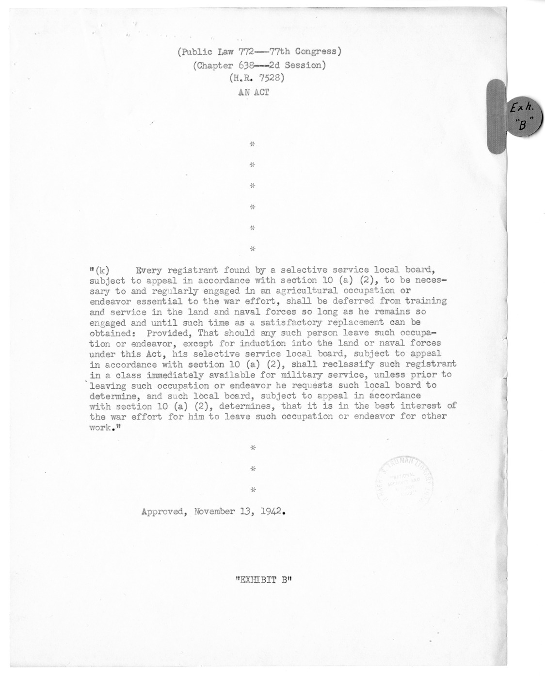 Memorandum from Harold D. Smith to M. C. Latta, H.R. 106, To Amend a Section of the Selective Training and Service Act of 1940, with Attachments