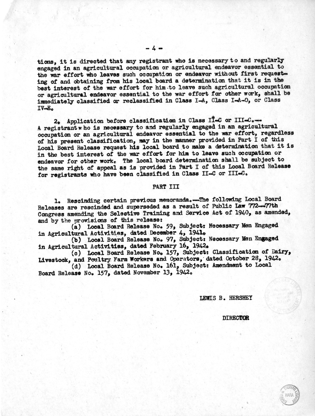 Memorandum from Harold D. Smith to M. C. Latta, H.R. 106, To Amend a Section of the Selective Training and Service Act of 1940, with Attachments