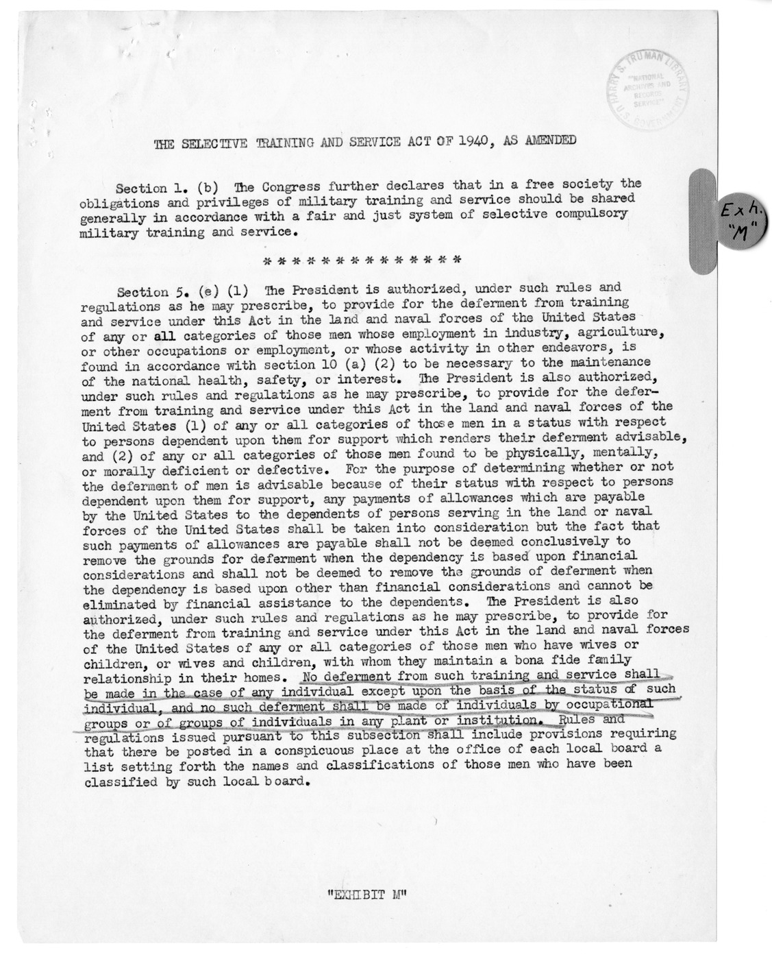 Memorandum from Harold D. Smith to M. C. Latta, H.R. 106, To Amend a Section of the Selective Training and Service Act of 1940, with Attachments