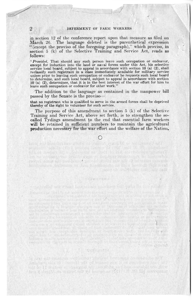 Memorandum from Harold D. Smith to M. C. Latta, H.R. 106, To Amend a Section of the Selective Training and Service Act of 1940, with Attachments