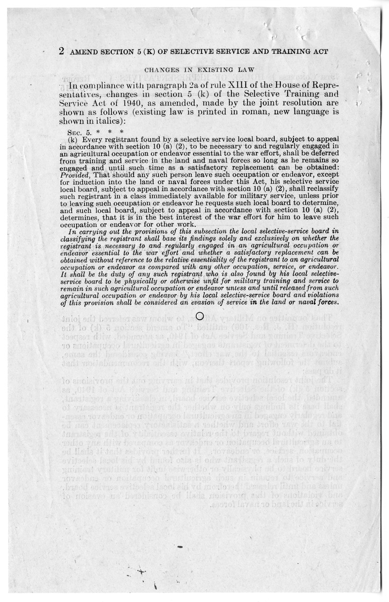 Memorandum from Harold D. Smith to M. C. Latta, H.R. 106, To Amend a Section of the Selective Training and Service Act of 1940, with Attachments