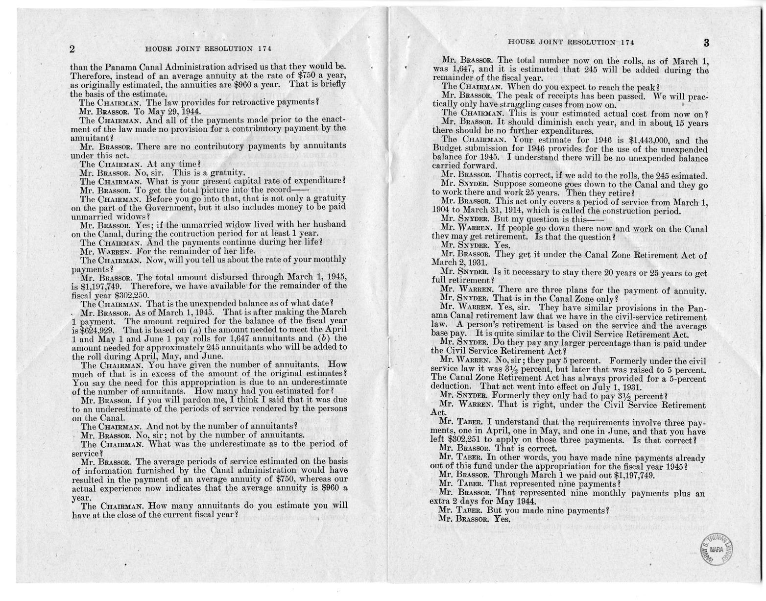 Memorandum from Harold D. Smith to M. C. Latta, H.J. Res. 174, Making Additional Appropriations for the Fiscal Year Ending June 30, 1945, with Attachments