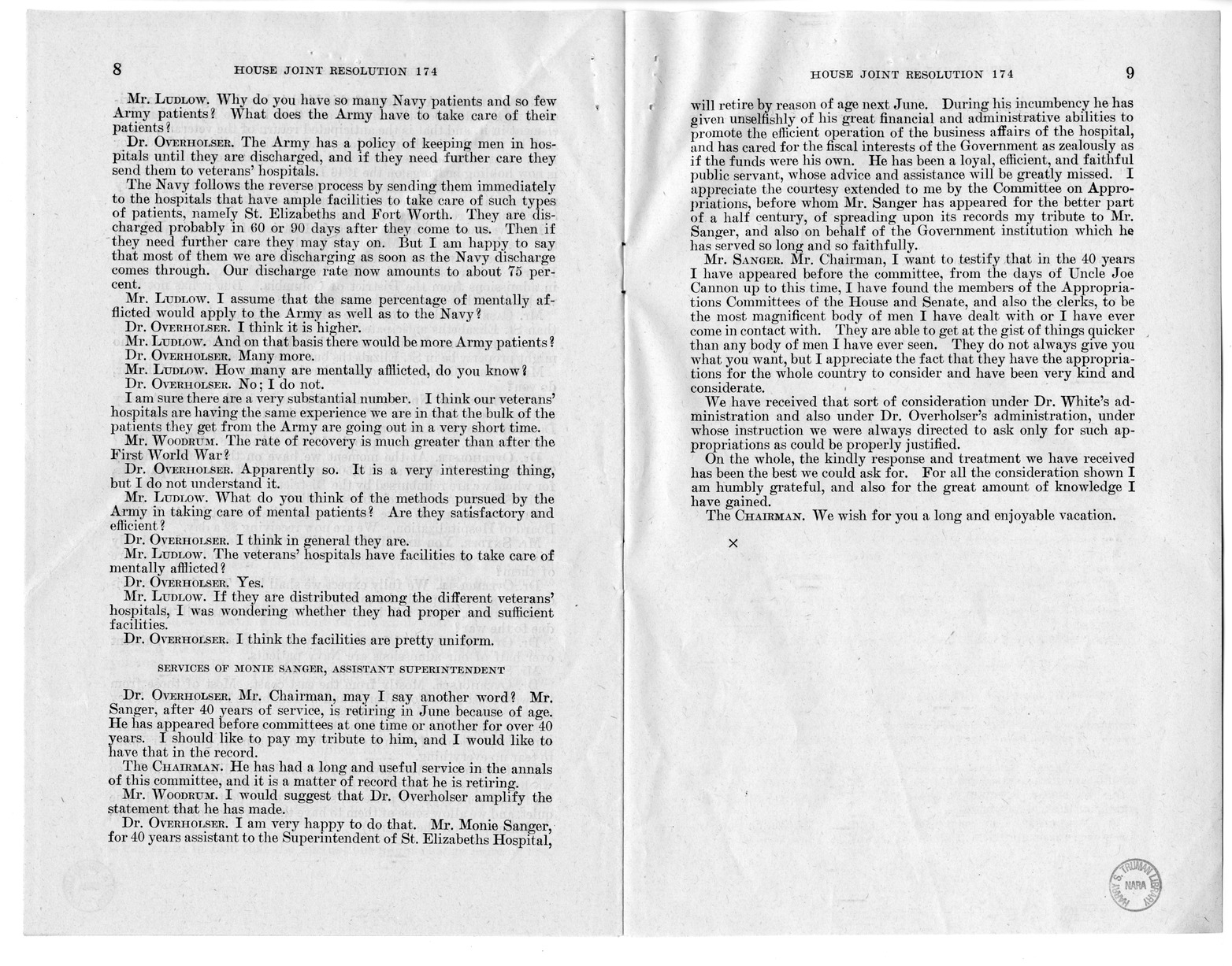 Memorandum from Harold D. Smith to M. C. Latta, H.J. Res. 174, Making Additional Appropriations for the Fiscal Year Ending June 30, 1945, with Attachments