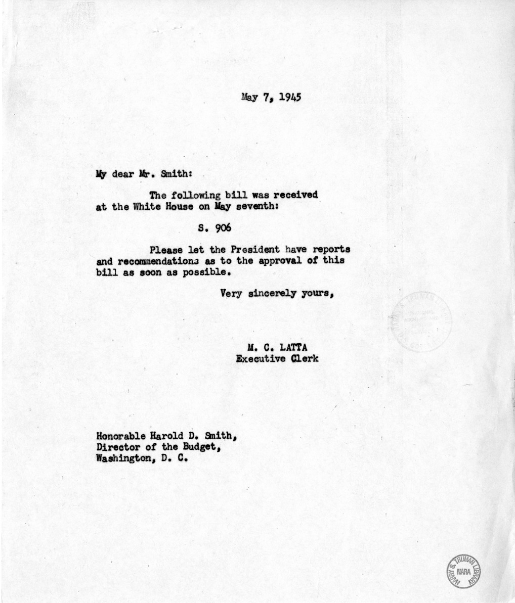 Memorandum from M. C. Latta to Harold D. Smith