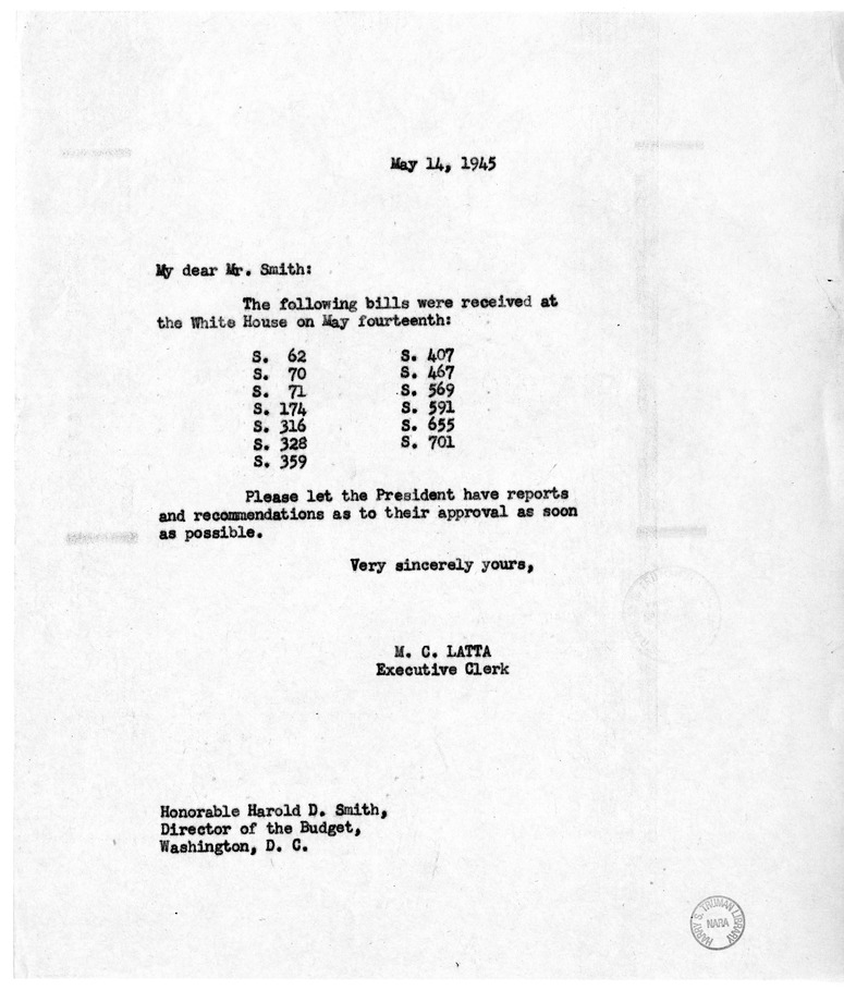 Memorandum from M. C. Latta to Harold D. Smith