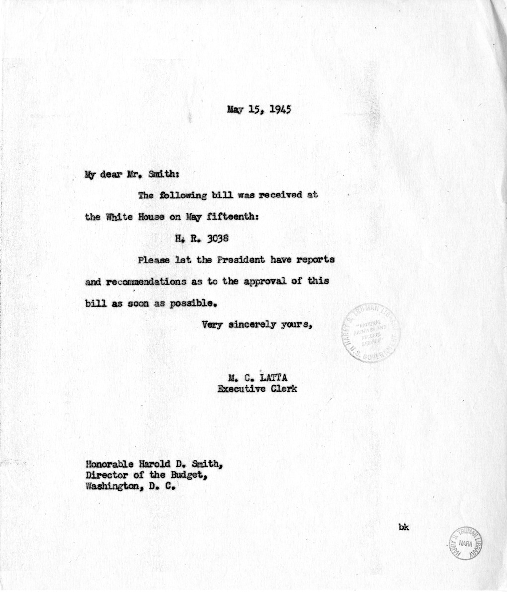 Memorandum from M. C. Latta to Harold D. Smith