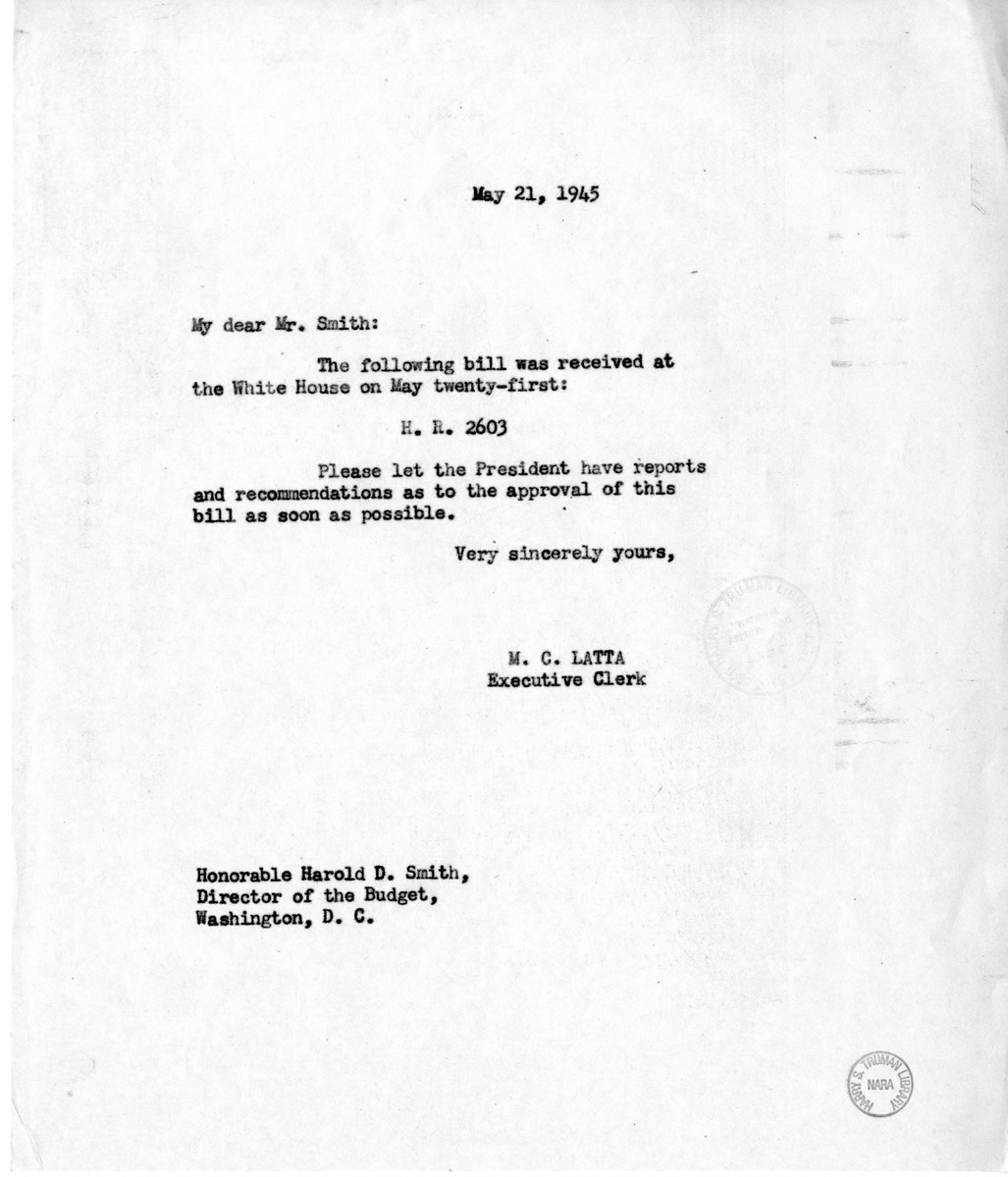 Memorandum from M. C. Latta to Harold D. Smith