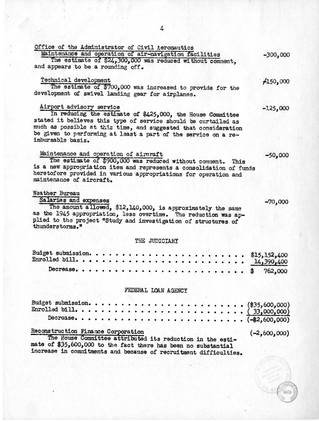 Memorandum from Frederick J. Lawton to M. C. Latta, H. R. 2603, Appropriations for the Departments of State, Justice, Commerce, the Judiciary, and the Federal Loan Agency, with Attachments