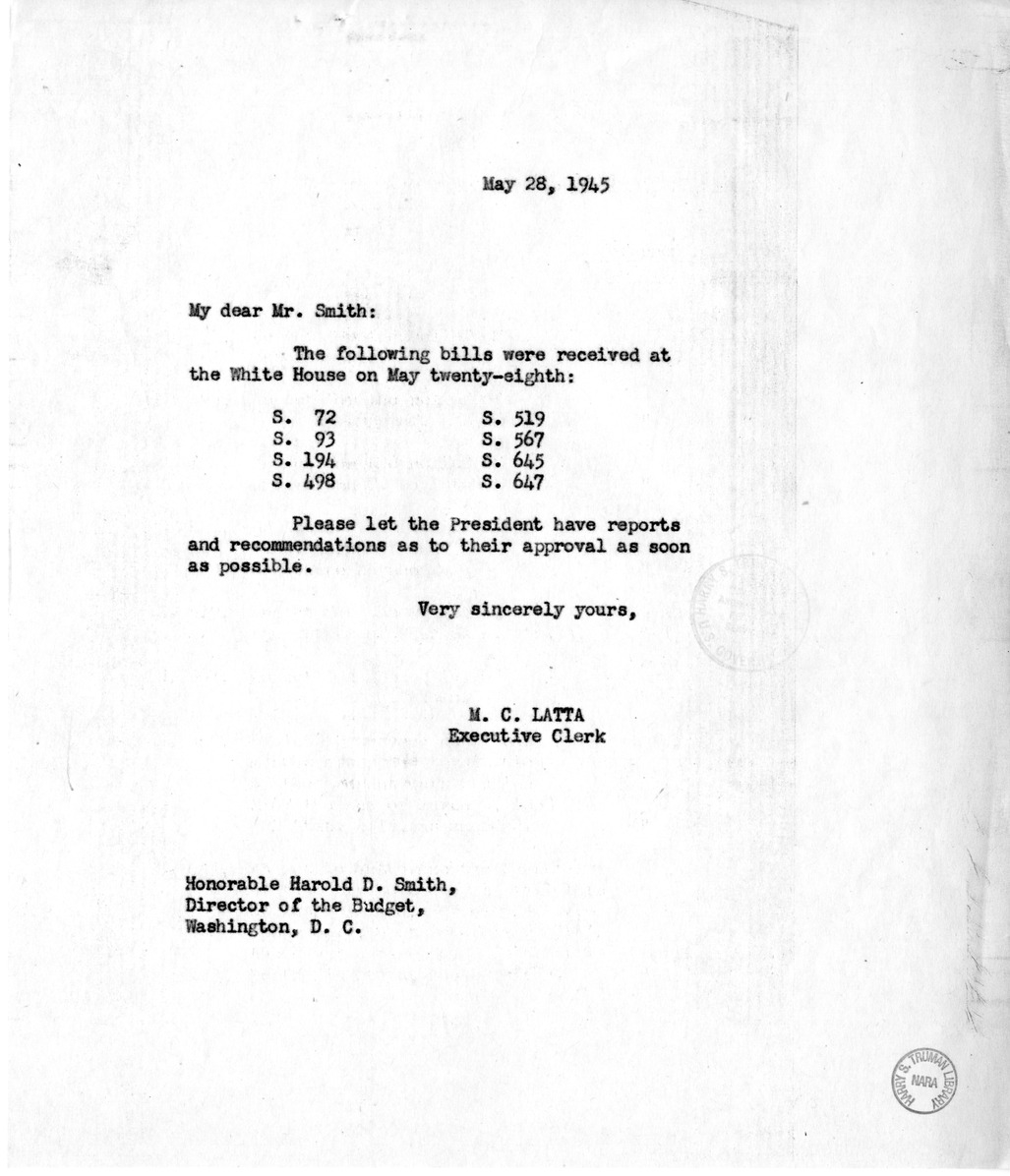 Memorandum from M. C. Latta to Harold D. Smith