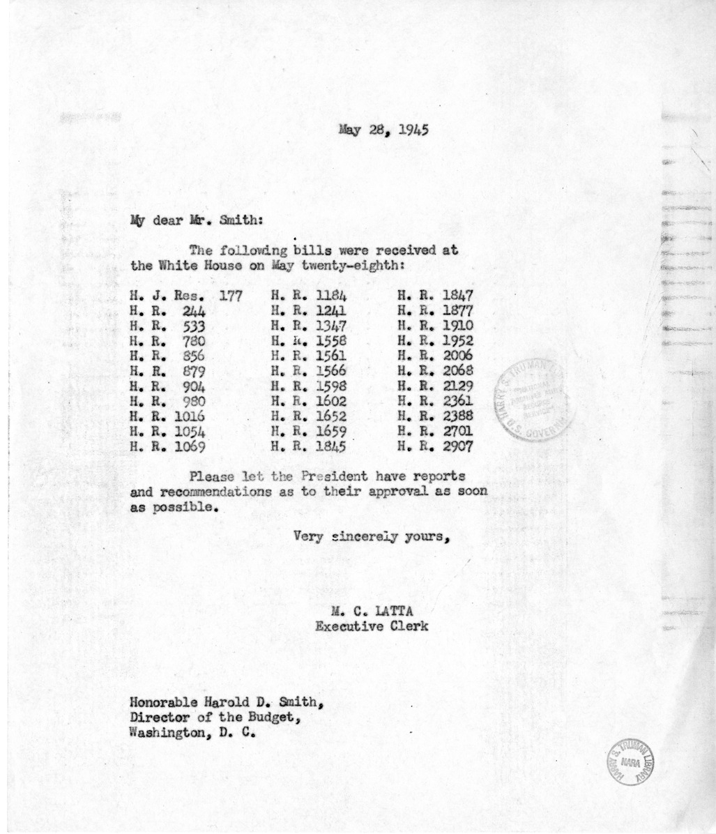 Memorandum from M. C. Latta to Harold D. Smith