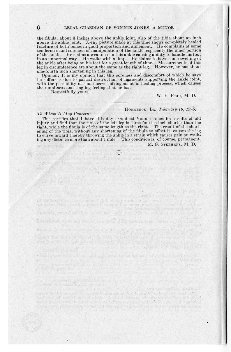 Memorandum from Frederick J. Bailey to M. C. Latta, H. R. 780, for the Relief of the Legal Guardian of Vonnie Jones, with Attachments