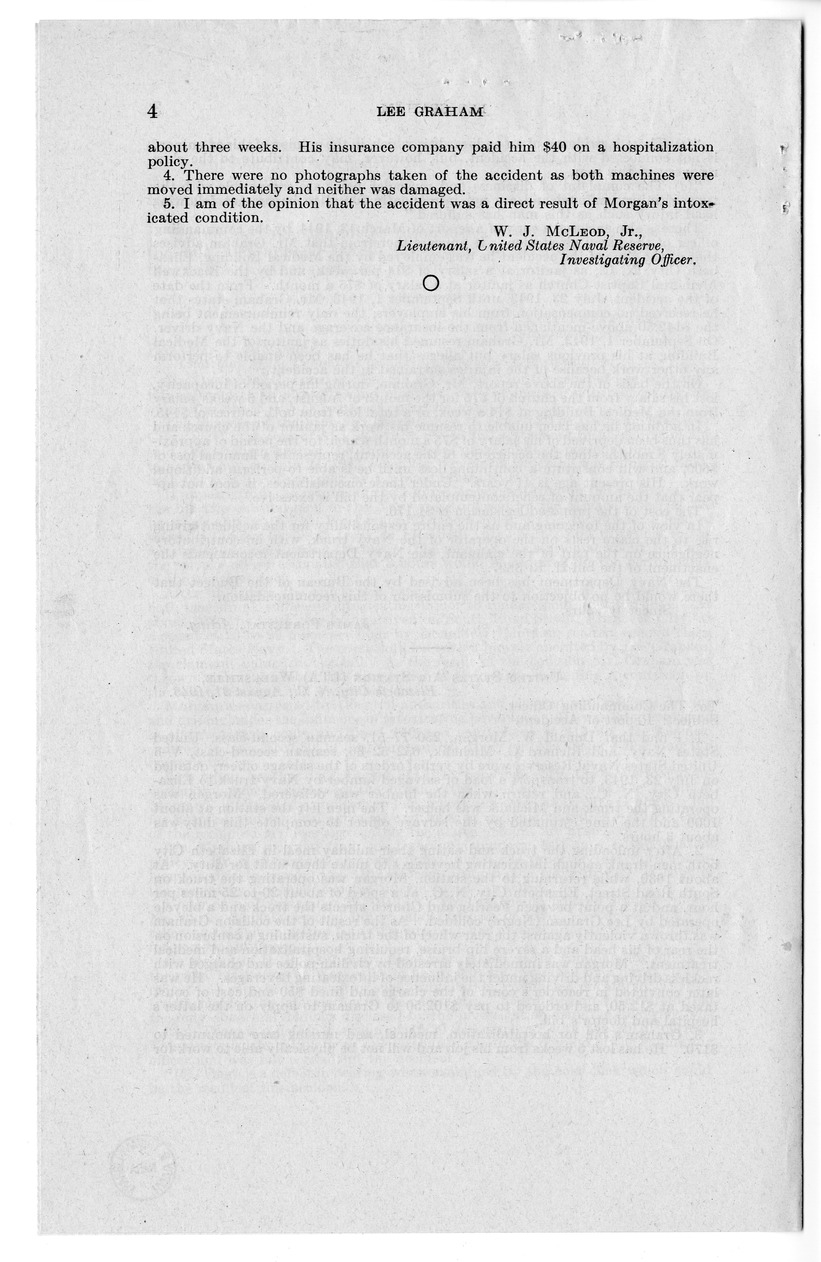Memorandum from Frederick J. Bailey to M. C. Latta, H.R. 1347, For the Relief of Lee Graham, with Attachments