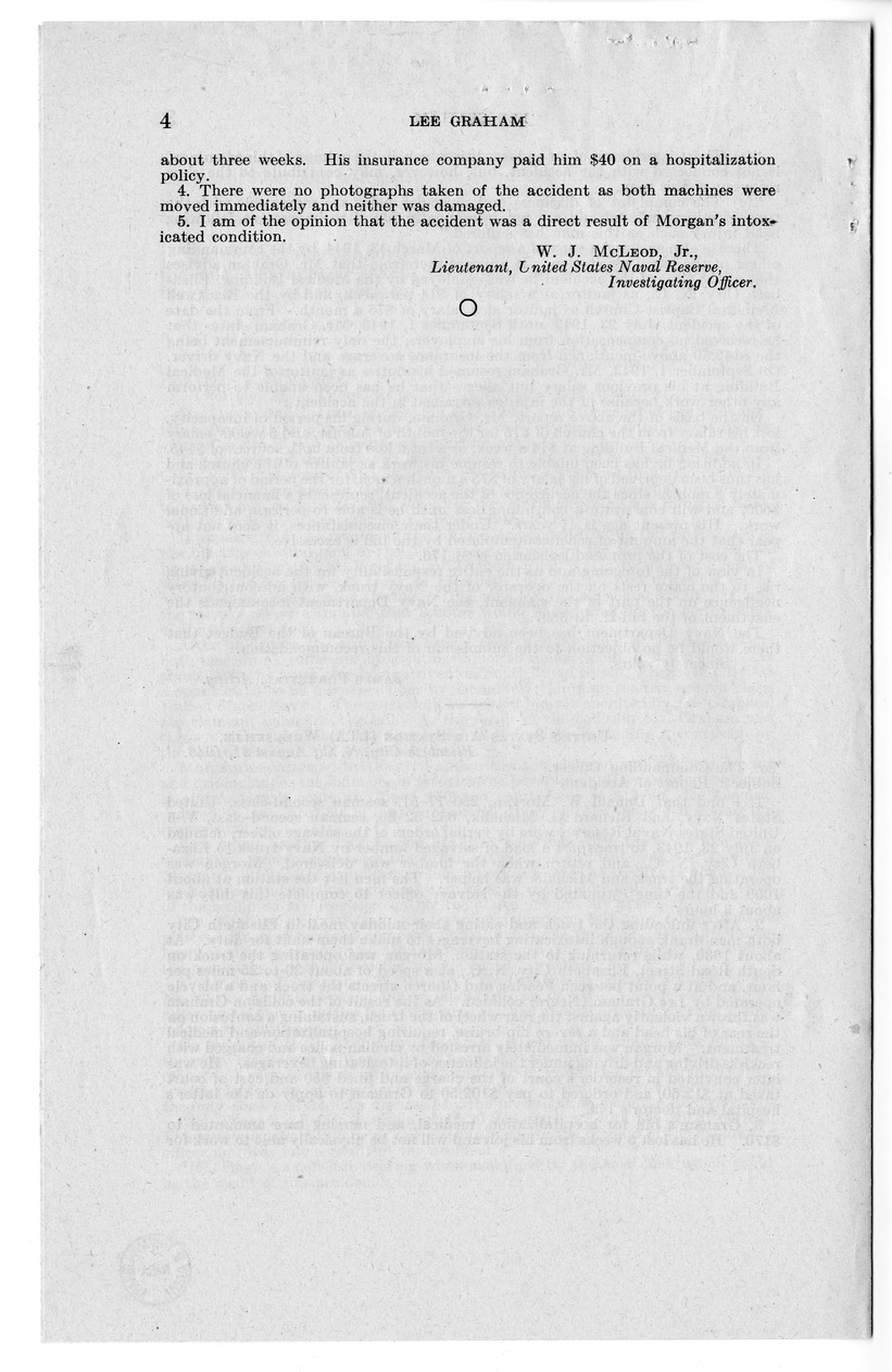 Memorandum from Frederick J. Bailey to M. C. Latta, H.R. 1347, For the Relief of Lee Graham, with Attachments