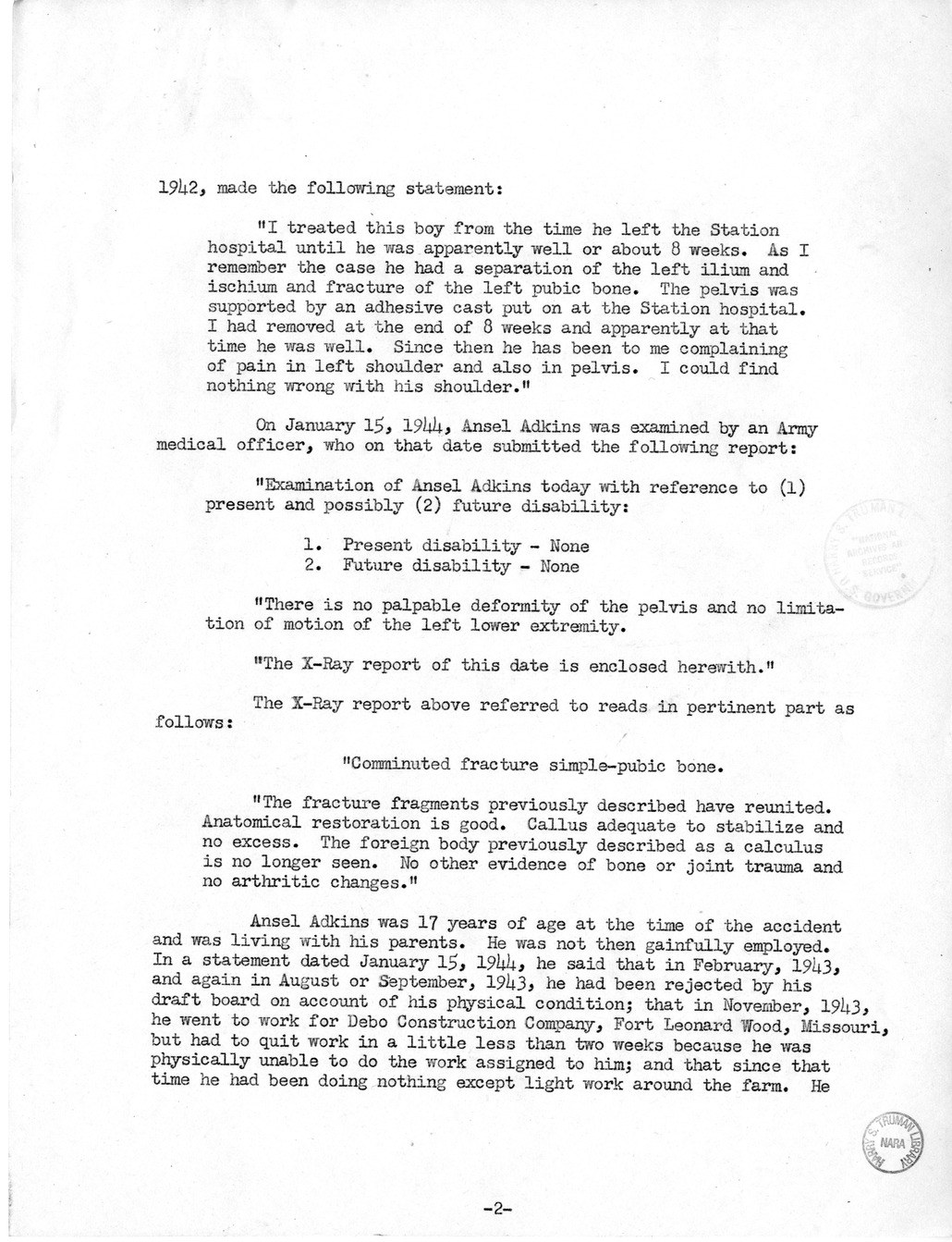 Memorandum from Frederick J. Bailey to M. C. Latta, H.R. 1558, For the Relief of Mrs. Alma Mallette and Ansel Adkins, with Attachments