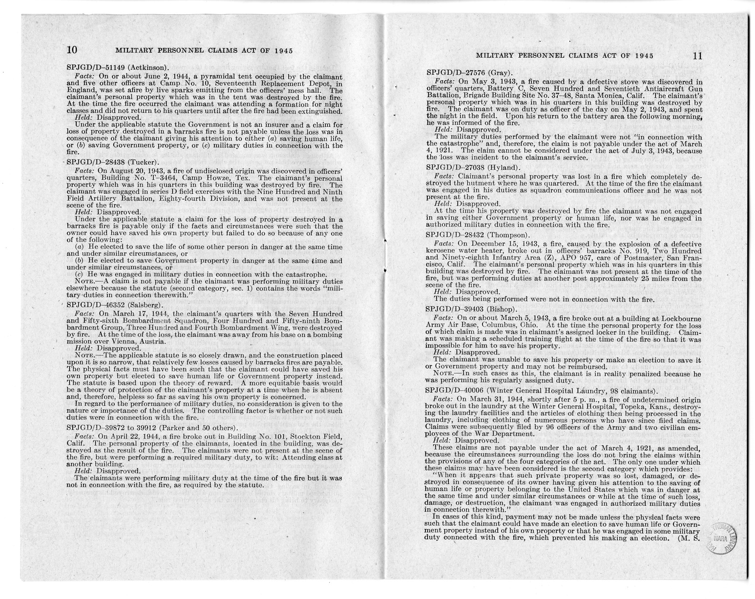 Memorandum from Harold D. Smith to M. C. Latta, H.R. 2068, To Provide for the Settlement of Claims of Military Personnel and Civilian Employees of the War Department or of the Army for Damage to or Loss, Destruction, Capture, or Abandonment of Personal Pr