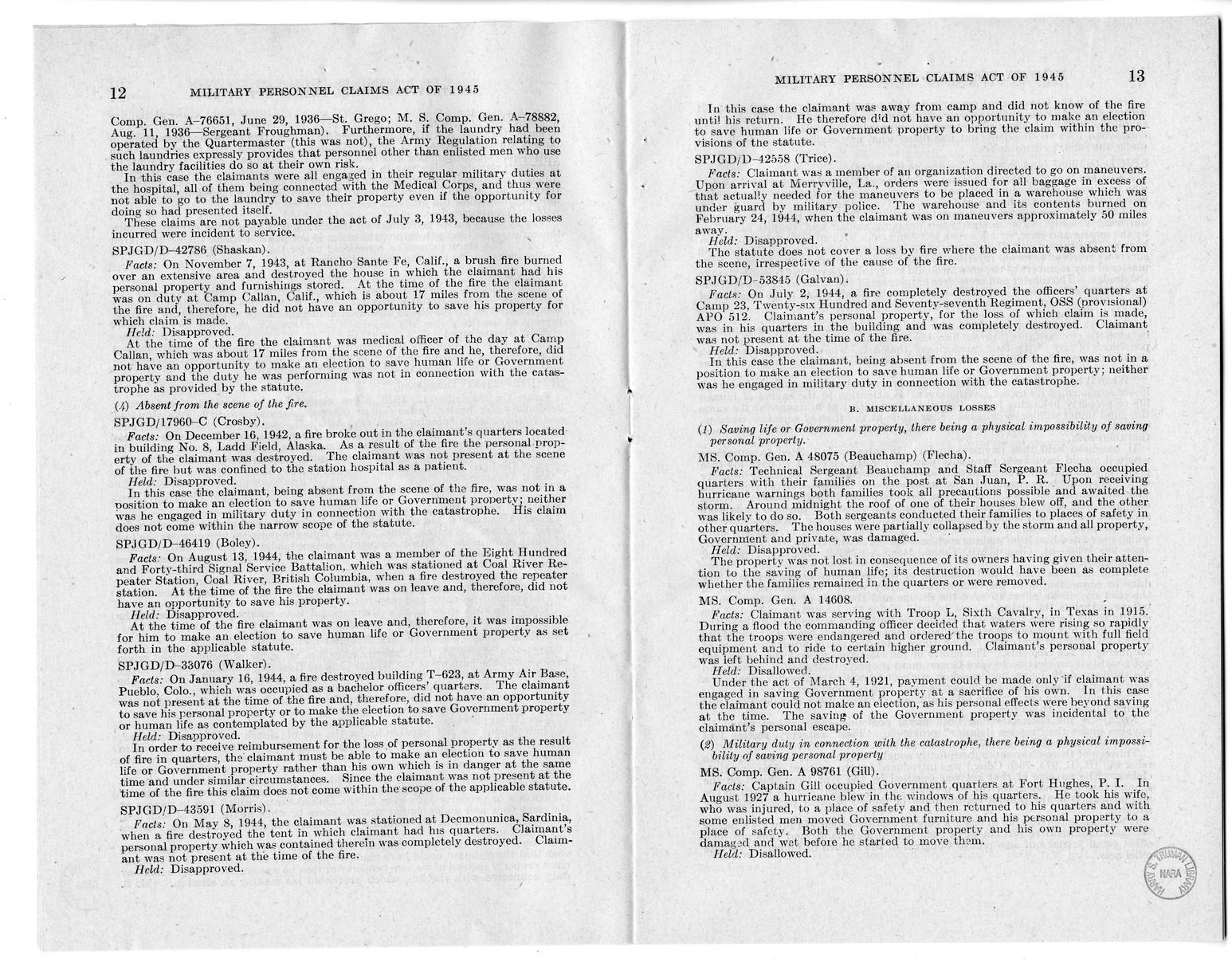 Memorandum from Harold D. Smith to M. C. Latta, H.R. 2068, To Provide for the Settlement of Claims of Military Personnel and Civilian Employees of the War Department or of the Army for Damage to or Loss, Destruction, Capture, or Abandonment of Personal Pr