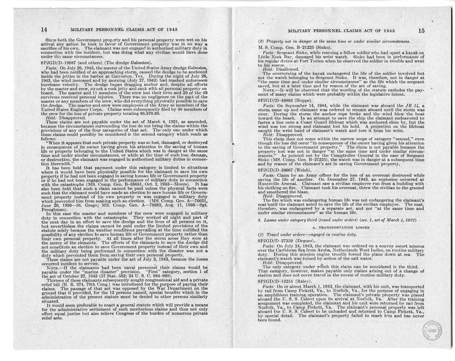 Memorandum from Harold D. Smith to M. C. Latta, H.R. 2068, To Provide for the Settlement of Claims of Military Personnel and Civilian Employees of the War Department or of the Army for Damage to or Loss, Destruction, Capture, or Abandonment of Personal Pr