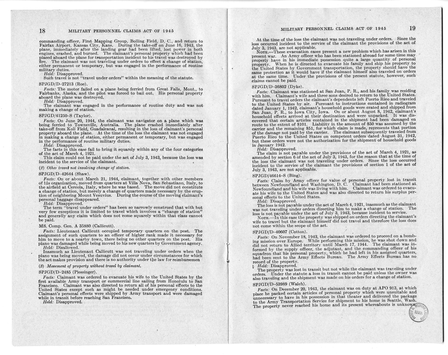 Memorandum from Harold D. Smith to M. C. Latta, H.R. 2068, To Provide for the Settlement of Claims of Military Personnel and Civilian Employees of the War Department or of the Army for Damage to or Loss, Destruction, Capture, or Abandonment of Personal Pr