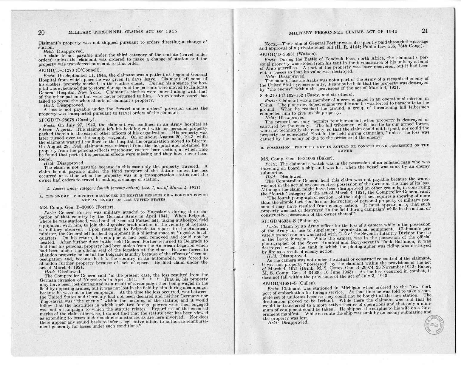 Memorandum from Harold D. Smith to M. C. Latta, H.R. 2068, To Provide for the Settlement of Claims of Military Personnel and Civilian Employees of the War Department or of the Army for Damage to or Loss, Destruction, Capture, or Abandonment of Personal Pr