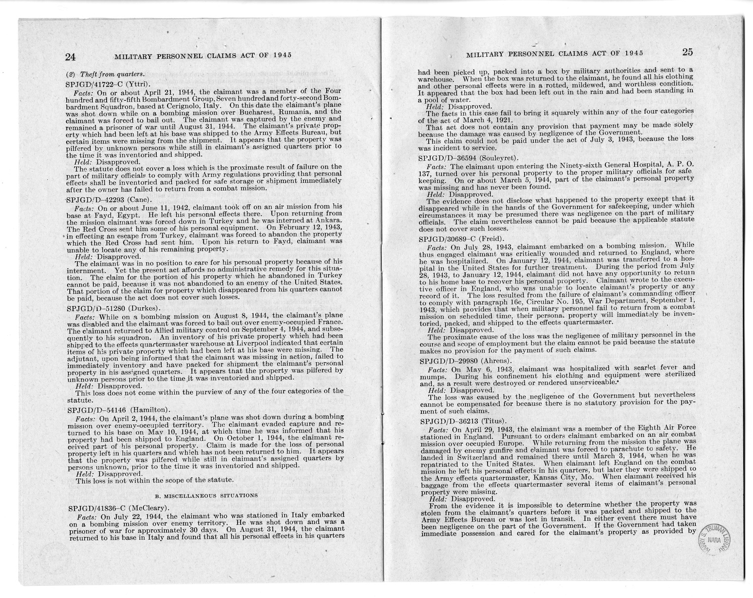 Memorandum from Harold D. Smith to M. C. Latta, H.R. 2068, To Provide for the Settlement of Claims of Military Personnel and Civilian Employees of the War Department or of the Army for Damage to or Loss, Destruction, Capture, or Abandonment of Personal Pr