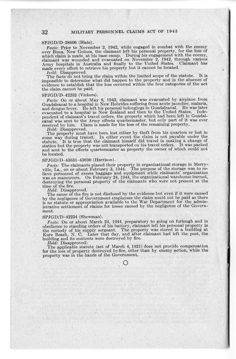 Memorandum from Harold D. Smith to M. C. Latta, H.R. 2068, To Provide for the Settlement of Claims of Military Personnel and Civilian Employees of the War Department or of the Army for Damage to or Loss, Destruction, Capture, or Abandonment of Personal Pr