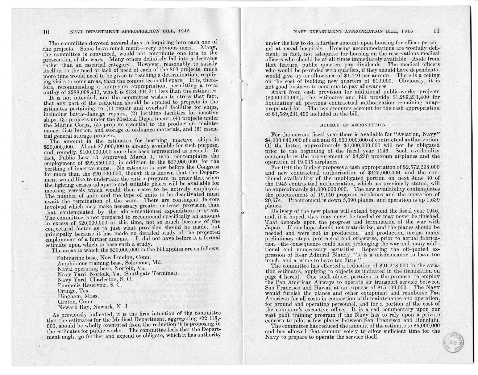 Memorandum from Harold D. Smith to M.C. Latta, H.R. 2907, Making Appropriations for the Navy Department and the Naval Service, with Attachments