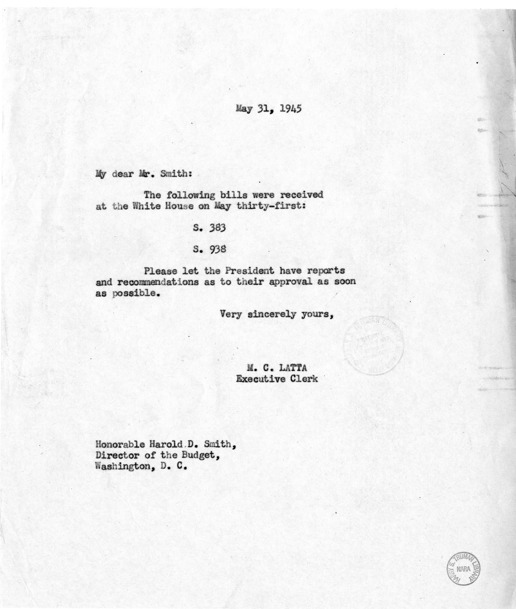 Memorandum from M. C. Latta to Harold D. Smith