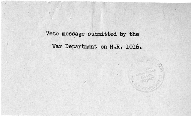 Memorandum from Harold D. Smith to M. C. Latta, H.R. 1016, For the Relief of Captain Millard L. Treadwell, with Attachments