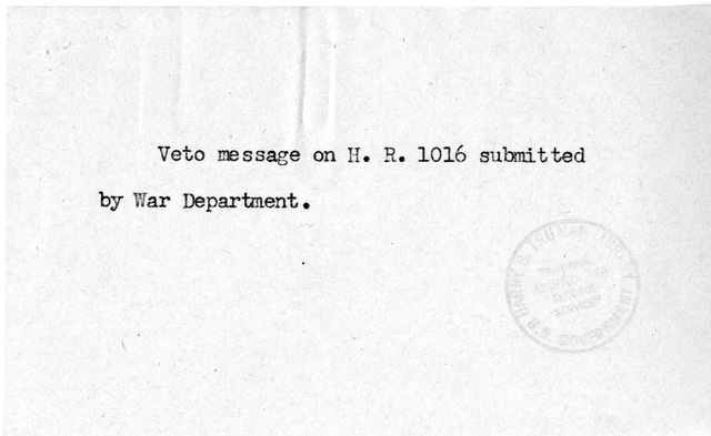 Memorandum from Harold D. Smith to M. C. Latta, H.R. 1877, For the Relief of Major William Peyton Tidwell, with Attachments