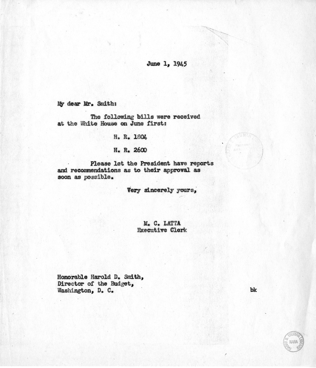 Memorandum from M. C. Latta to Harold D. Smith