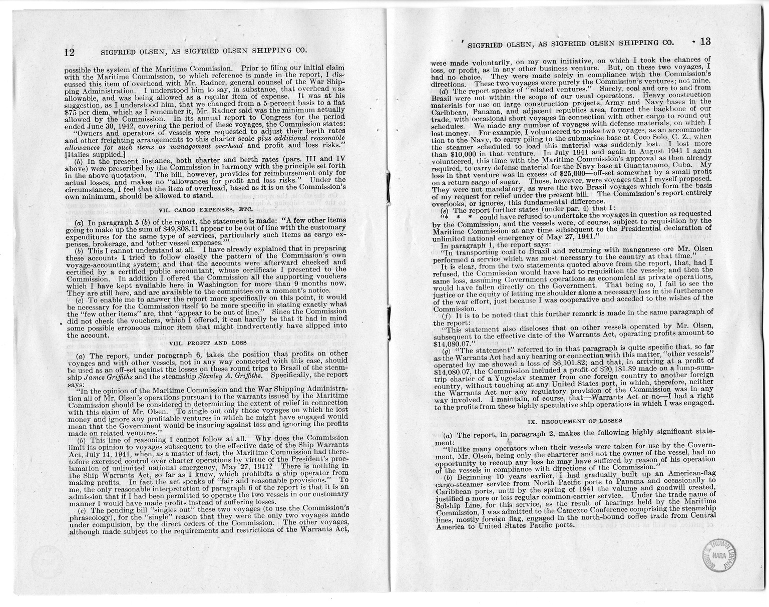 Memorandum from Harold D. Smith to M. C. Latta, H.R. 1566, For the Relief of Sigfried Olsen, Doing Business as Sigfried Olsen Shipping Company, with Attachments