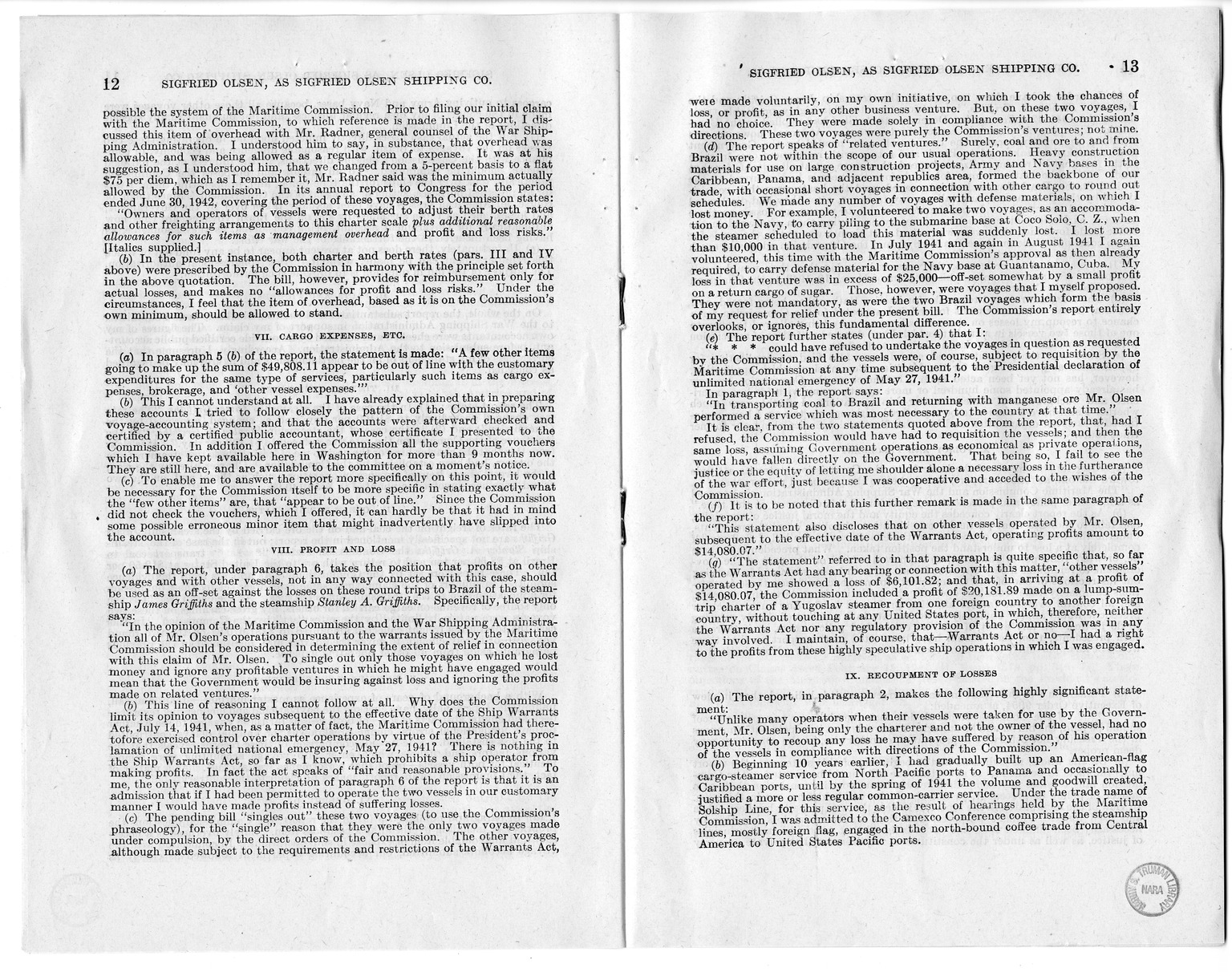 Memorandum from Harold D. Smith to M. C. Latta, H.R. 1566, For the Relief of Sigfried Olsen, Doing Business as Sigfried Olsen Shipping Company, with Attachments