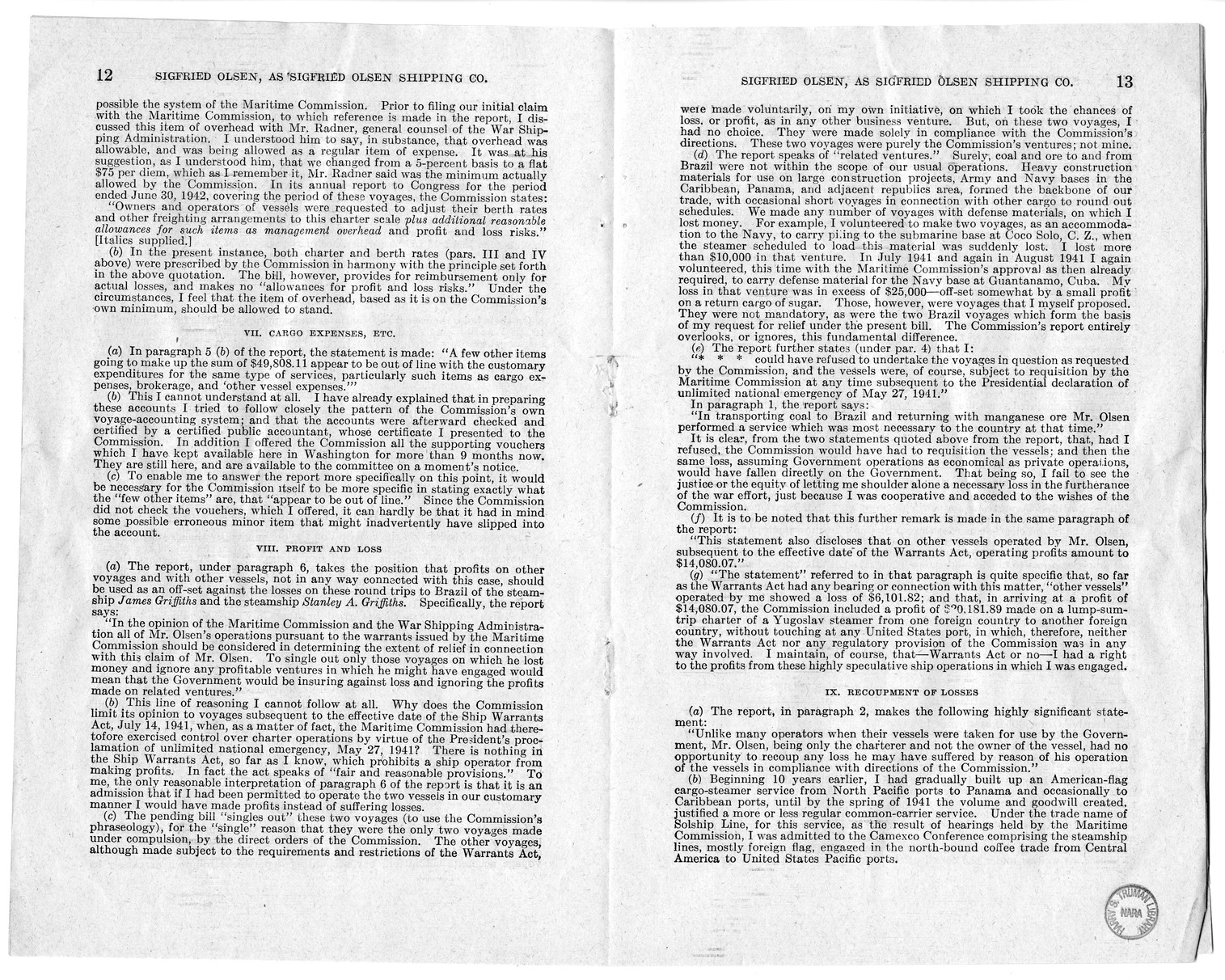 Memorandum from Harold D. Smith to M. C. Latta, H.R. 1566, For the Relief of Sigfried Olsen, Doing Business as Sigfried Olsen Shipping Company, with Attachments