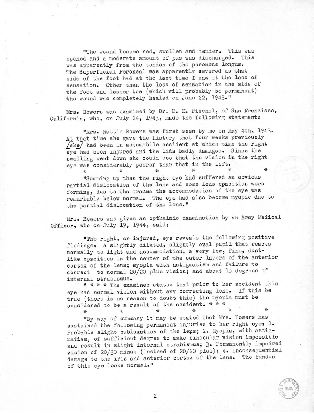 Memorandum from Frederick Bailey to M. C. Latta, H.R. 2007, For the Relief of Hattie Bowers, with Attachments