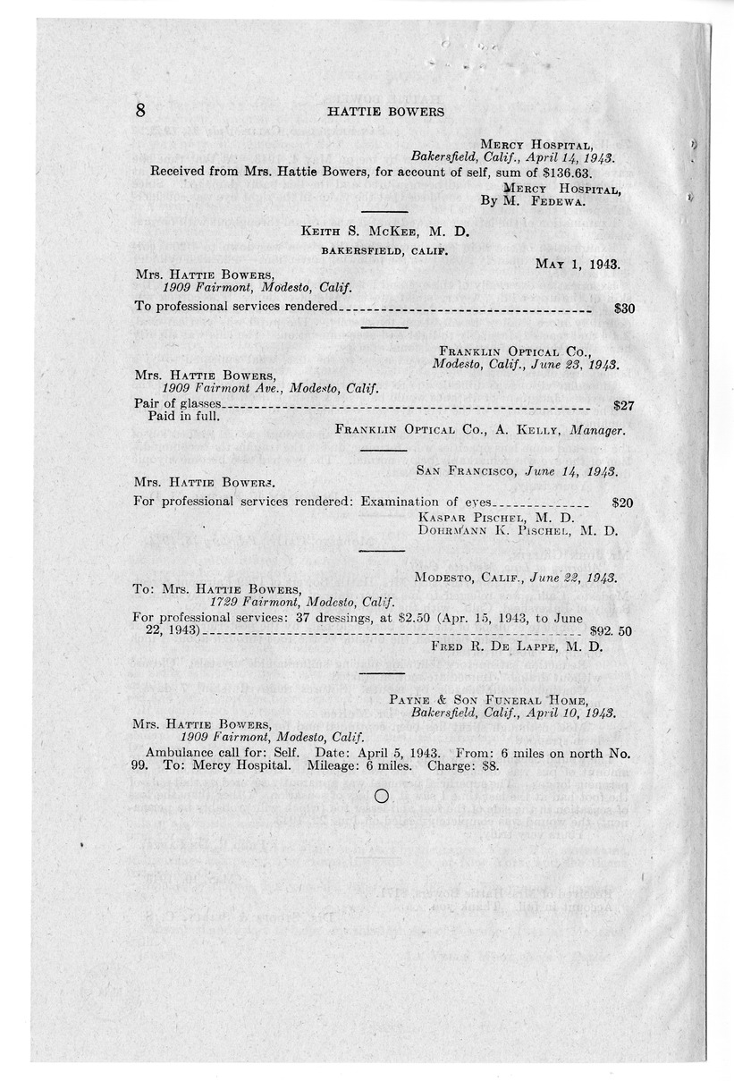 Memorandum from Frederick Bailey to M. C. Latta, H.R. 2007, For the Relief of Hattie Bowers, with Attachments