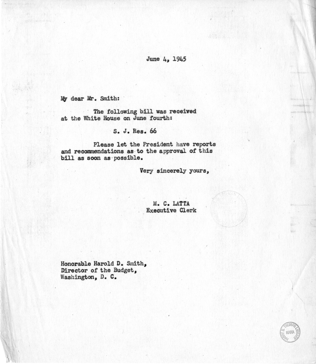 Memorandum from M. C. Latta to Harold D. Smith