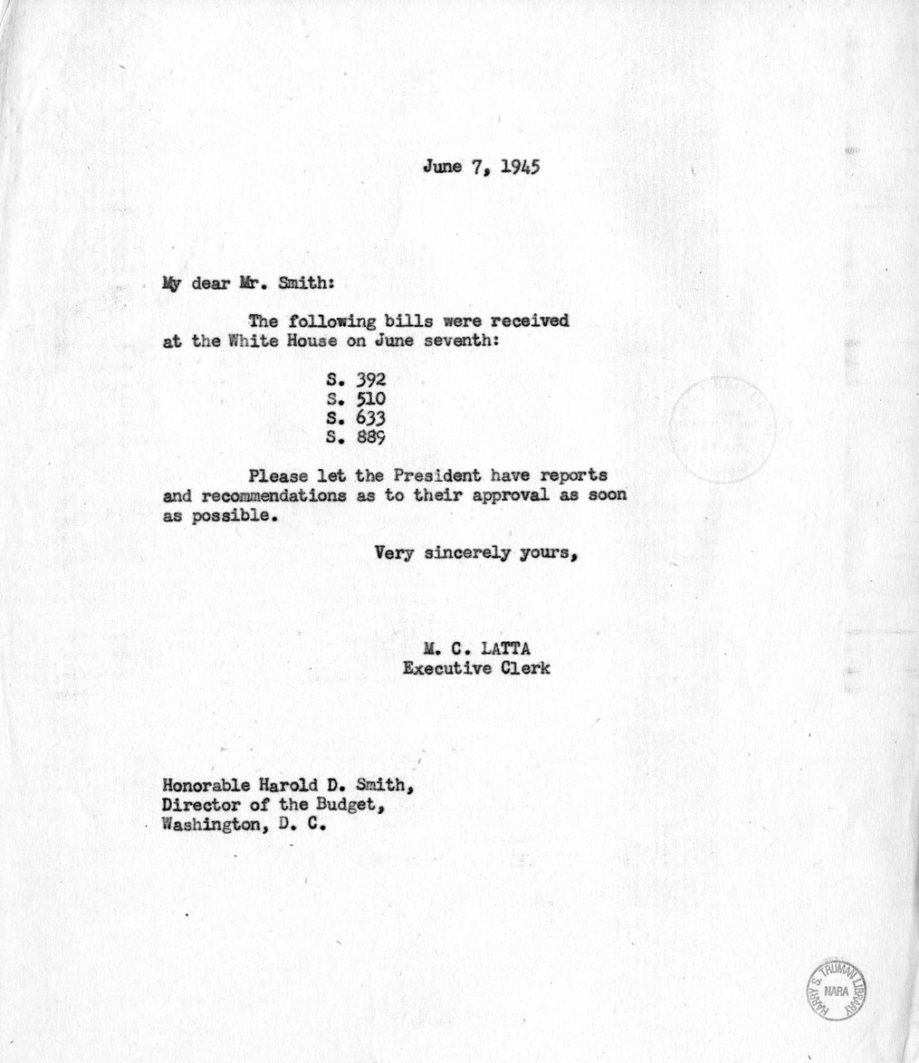 Memorandum from M. C. Latta to Harold D. Smith