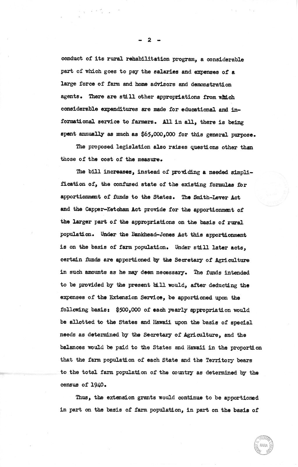 Memorandum from Harold D. Smith to M. C. Latta, S. 383, To Provide for the Further Development of Cooperative Agricultural Extension Work, with Attachments