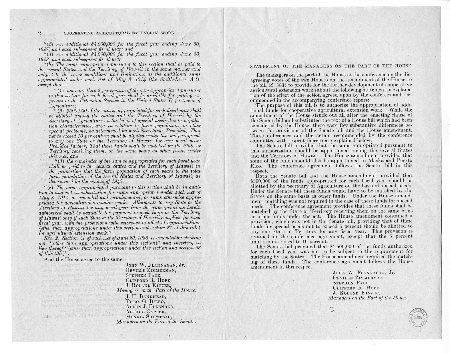 Memorandum from Harold D. Smith to M. C. Latta, S. 383, To Provide for the Further Development of Cooperative Agricultural Extension Work, with Attachments