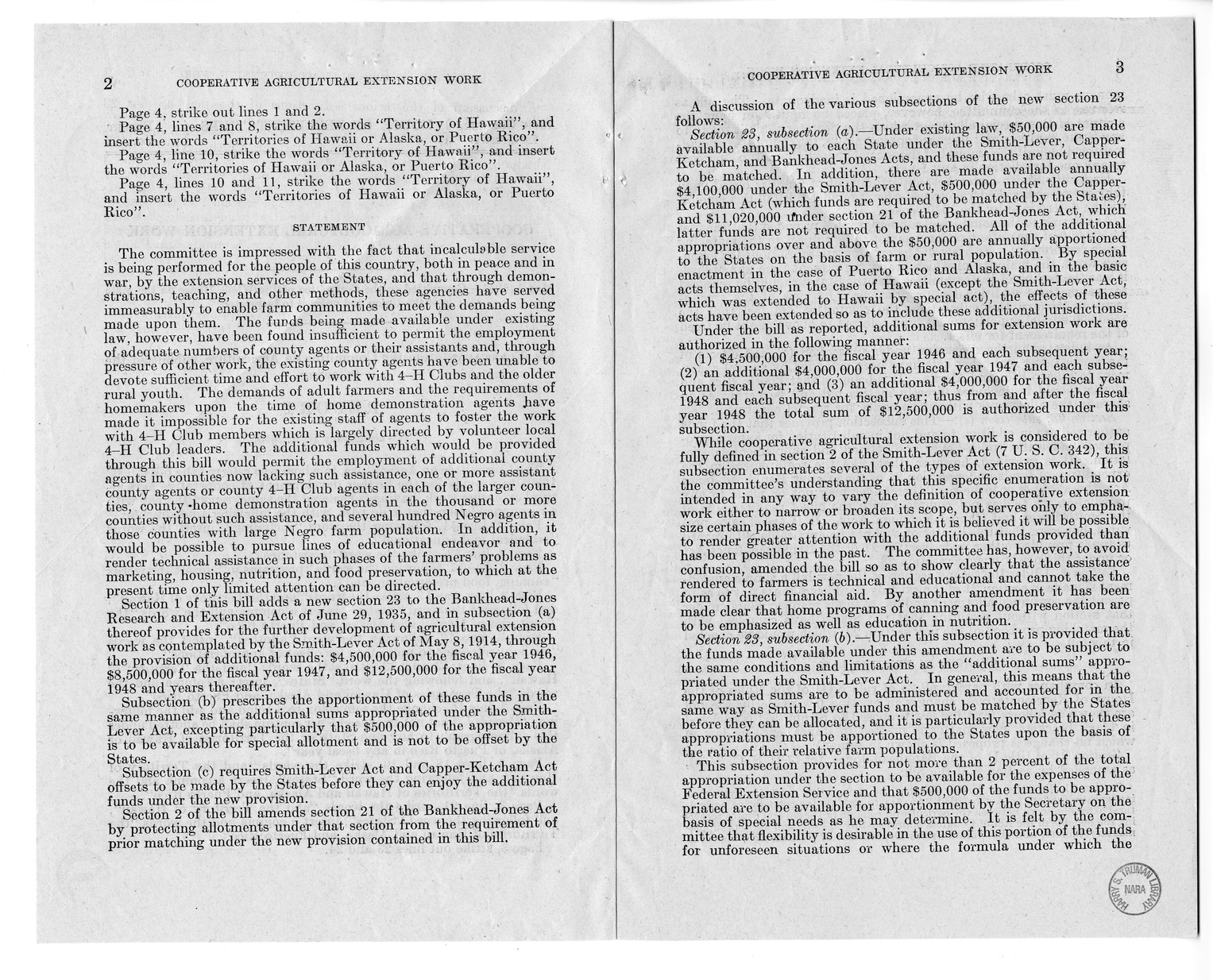 Memorandum from Harold D. Smith to M. C. Latta, S. 383, To Provide for the Further Development of Cooperative Agricultural Extension Work, with Attachments