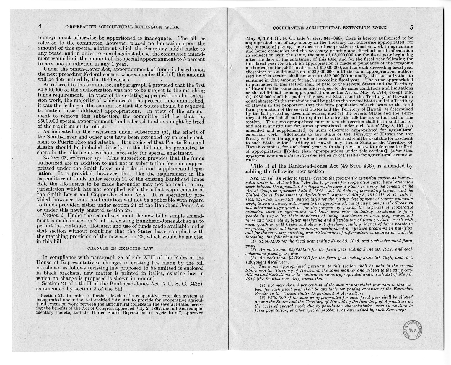 Memorandum from Harold D. Smith to M. C. Latta, S. 383, To Provide for the Further Development of Cooperative Agricultural Extension Work, with Attachments