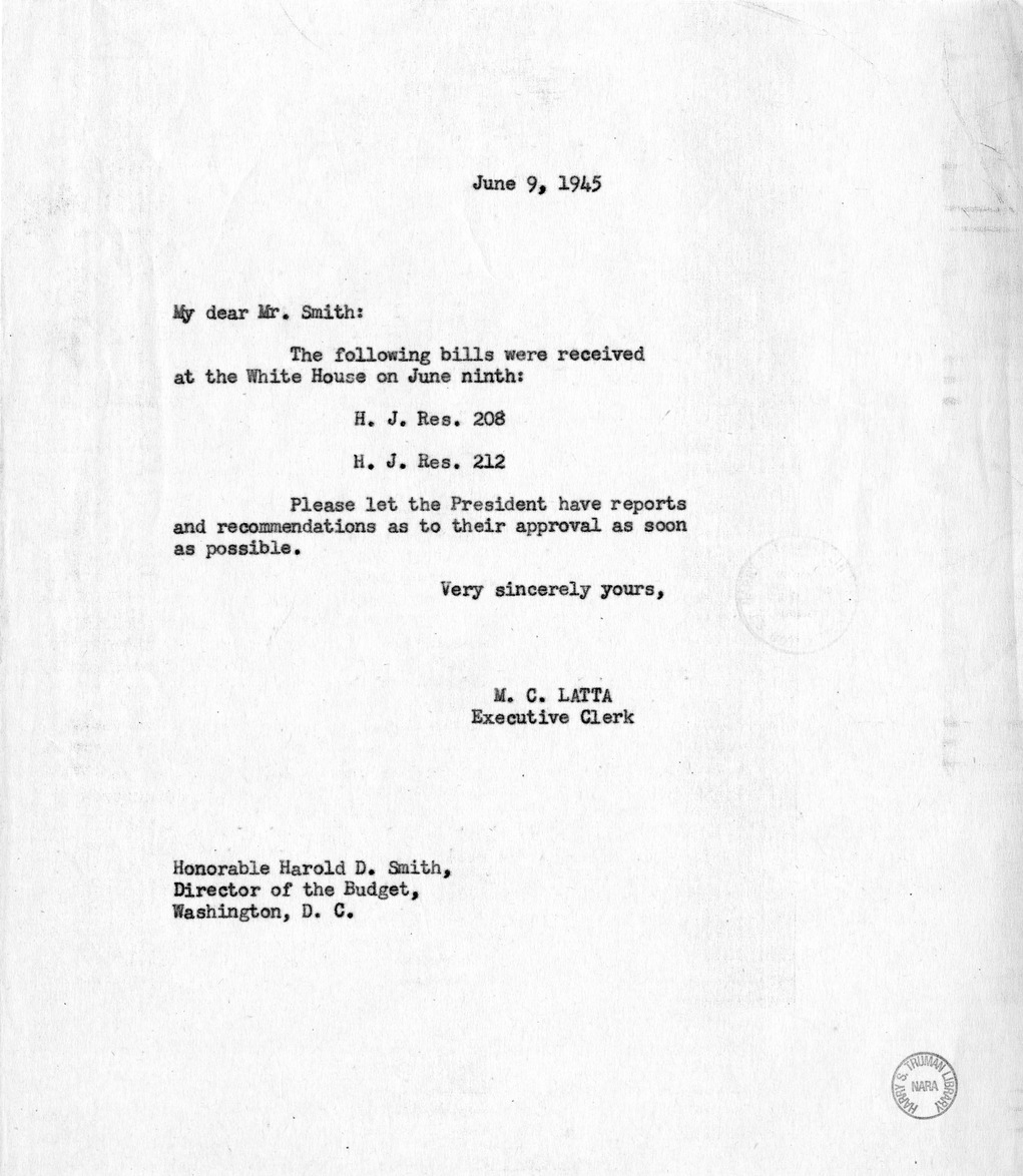 Memorandum from M. C. Latta to Harold D. Smith